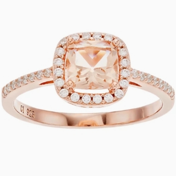Morganite & Cubic Zirconia 14k Rose Gold Over Silver Ring - Size 6 - Picture 9 of 11